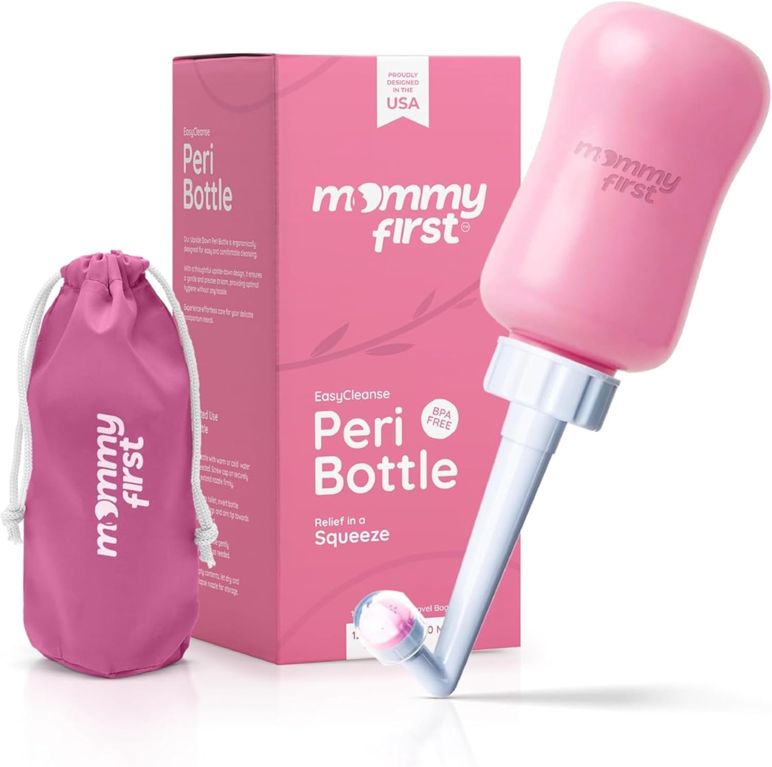 Mommy First® Peri Bottle for Postpartum Care | Upside Down Bottle for Perineal Cleansing and Recovery | Portable Bidet | Postpartum Essential | Baby Pink 12.2 OZ
