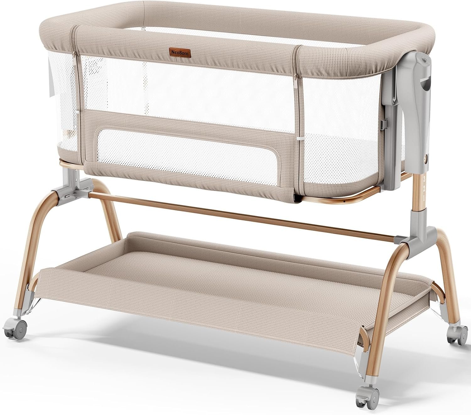 NeoBorn 3 in 1 Baby Bassinet, Bedside Bassinet for Baby, Rocking Bassinet with Breathable Full-Mesh, Mattress and Soft Sheet, Adjustable Height, Stable and Secure Crib for Newborns