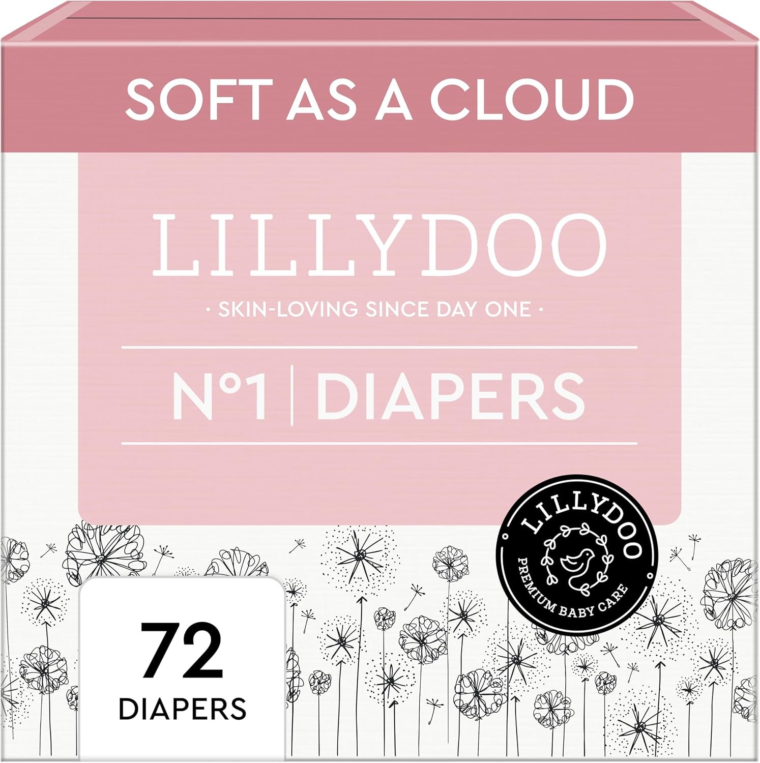 LILLYDOO Baby Diapers – Size 1 (4+ lbs), Half-Monthly Supply (72 Count), Leak Protection, Skin-Friendly, Ultrasoft, Perfume- & Chlorine-Free, Hypoallergenic, Dermatologist Tested, Oeko-TEX®