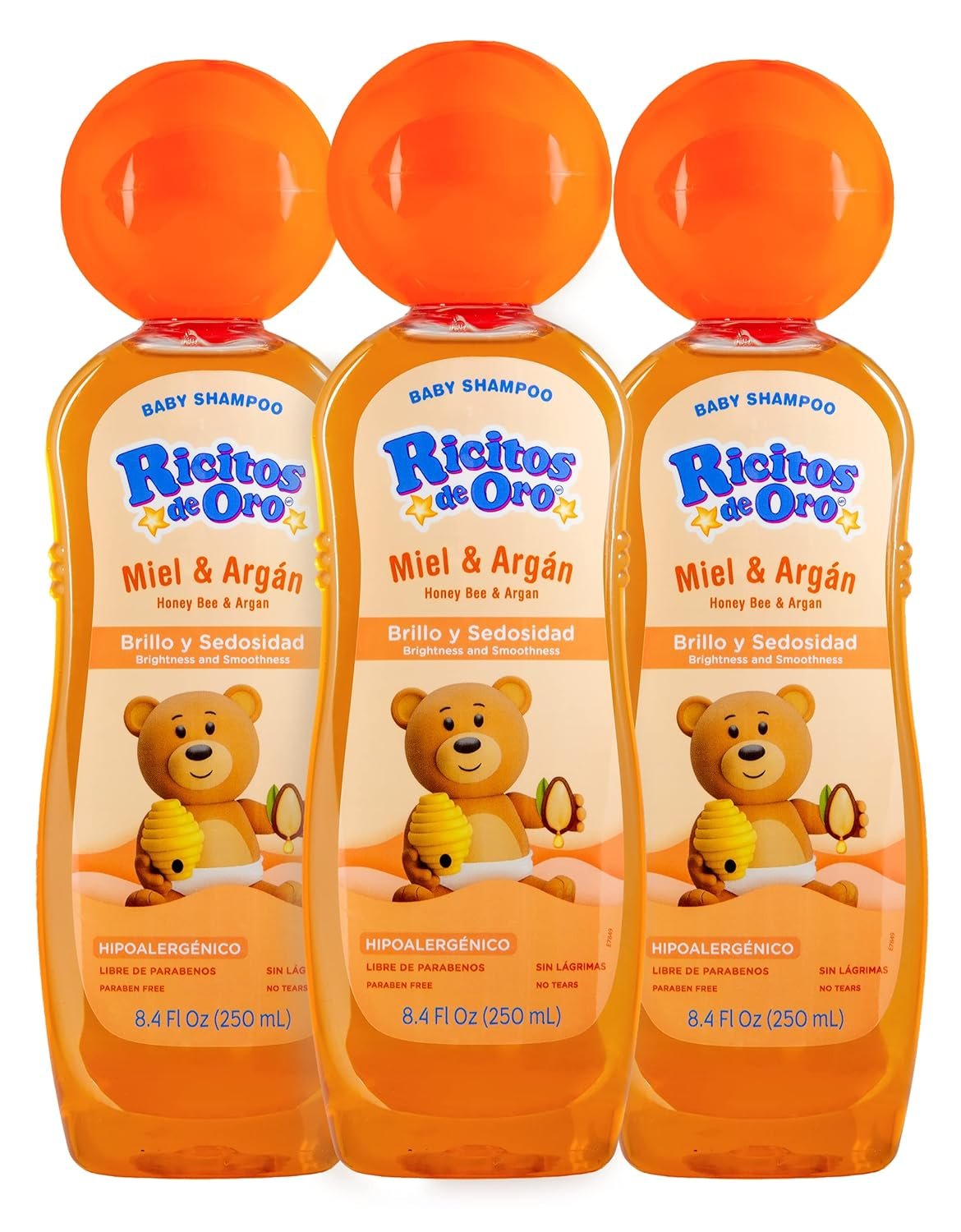 Ricitos de Oro Honey Bee Shampoo Baby Cleansing Shampoo Rattle Cap ParabenFree Product for Baby’s Delicate Hair Hypoallergenic 3-Pack of 8.4 FL Oz Each, 3 Bottles
