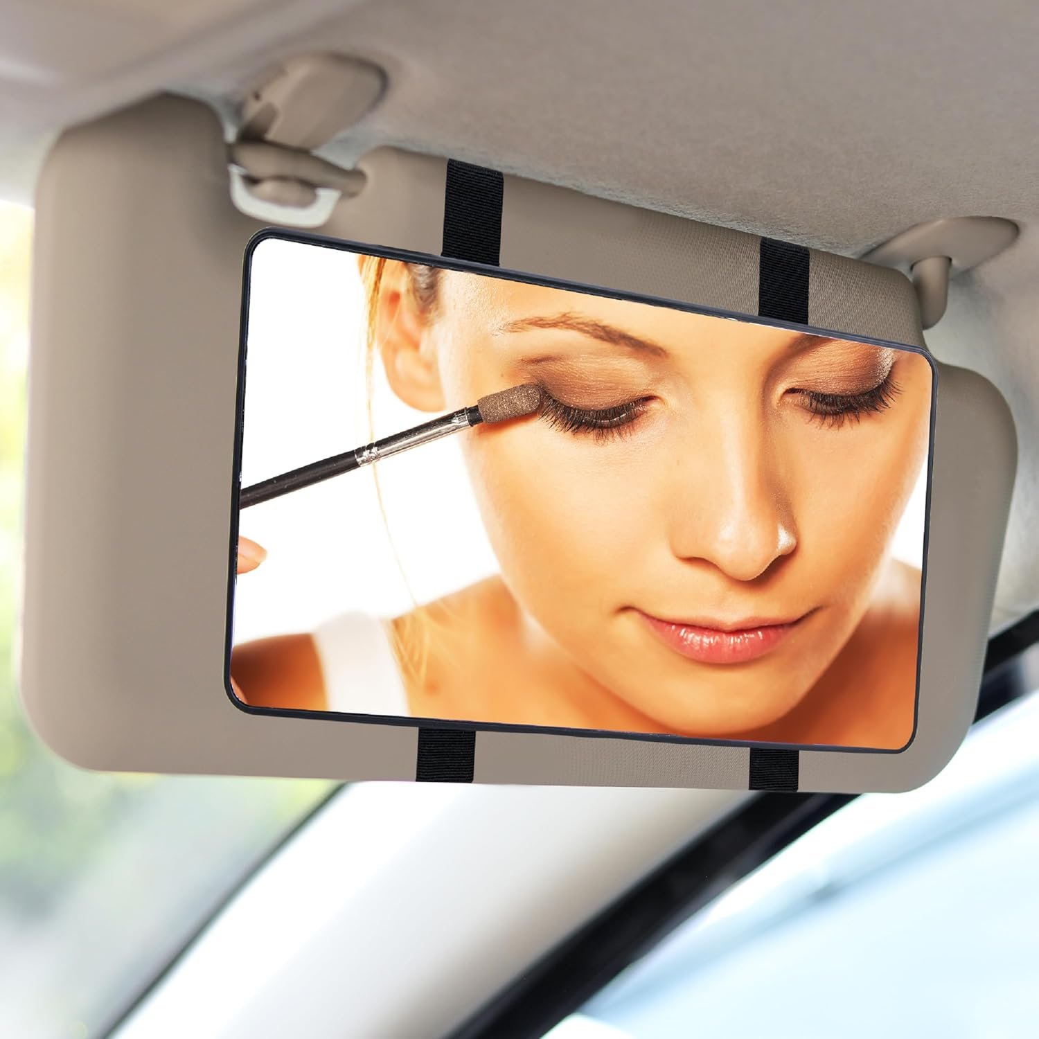 Car Sun Visor Mirror, Cosmetic Makeup Mirrors with Straps, HD Cars Interior Cosmetic Mirror, Car Accessories for Women Universal Sun Visor Mirrors for Trucks, Cars, SUVs (Black)