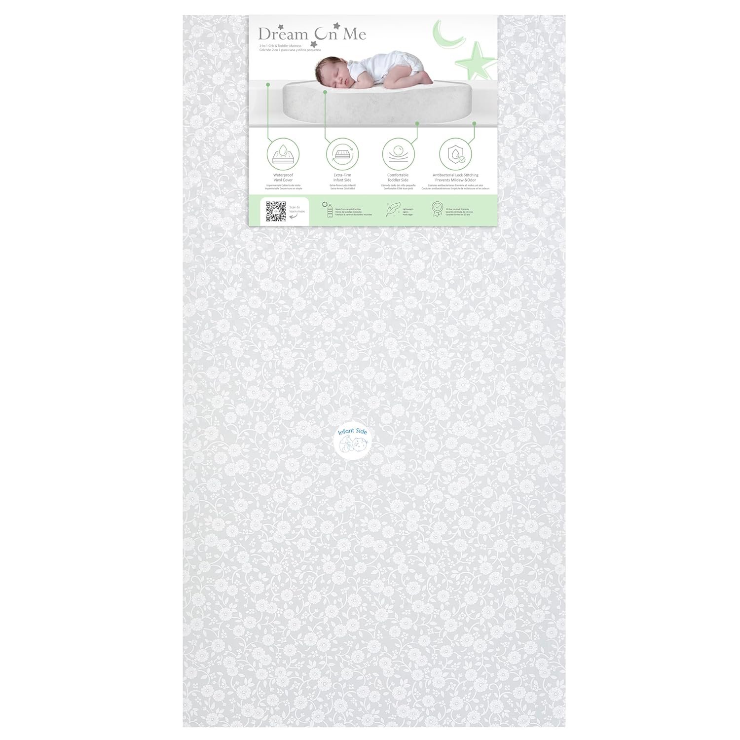 Dream On Me Dreamland Orthopedic Firm Fiber Crib and Toddler Bed Mattress, Greenguard Gold and JPMA Certified, Waterproof Vinyl Cover, Dual-Sided Mattress, Grey, Made In The U.S.A