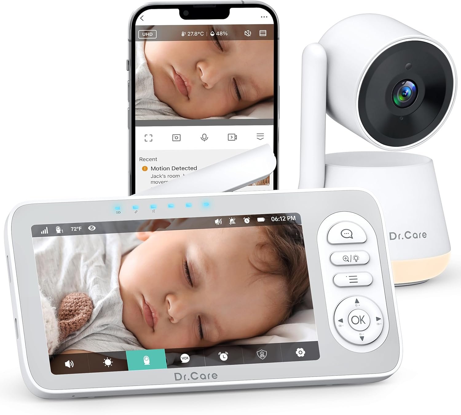Dr.Care LumiView Plus Smart WiFi Baby Monitor – 5.5″ 1080P Split Screen & 2K Camera, Privacy Mode, Cry & Motion Alerts, 5000mAh Removable Battery, RGB Night Light, HD Night Vision, App Control, 1279ft