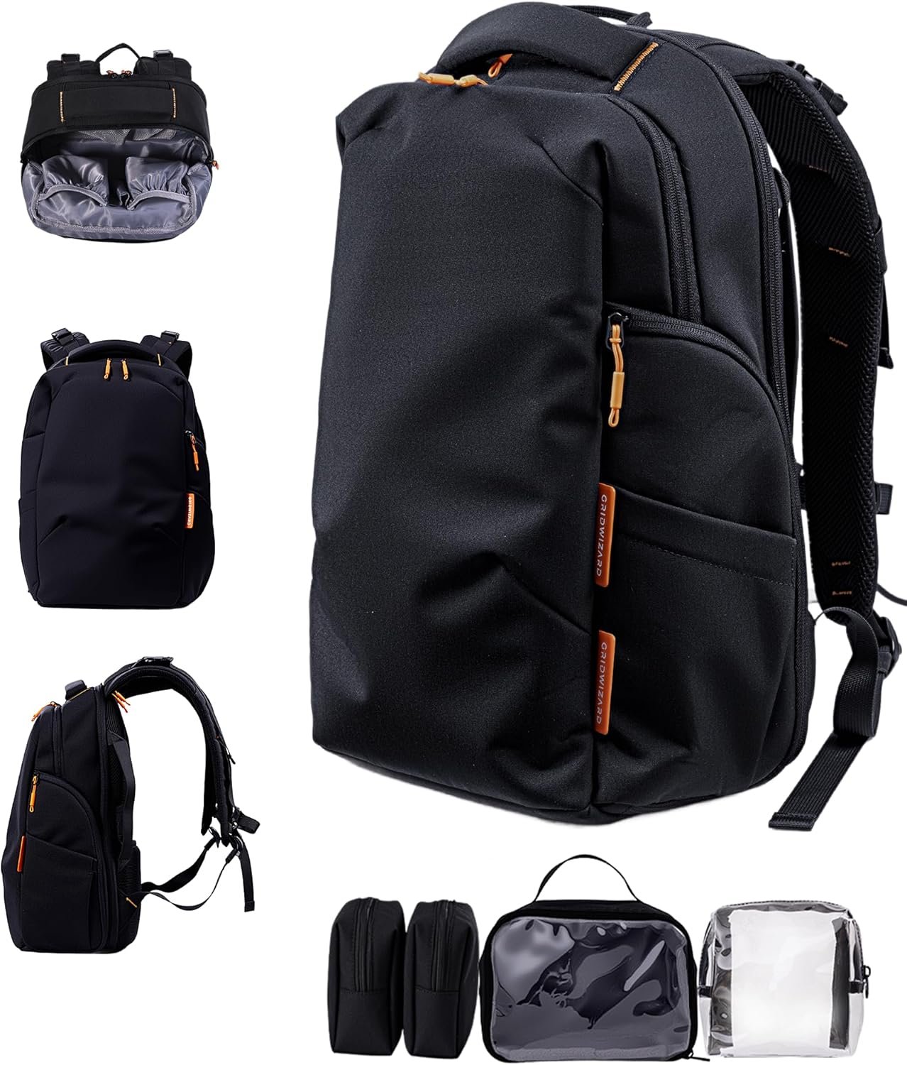 BABELIO Grid Wizard Diaper Bag Backpack – Multi Function Waterproof Diaper Bag, Travel Essentials Baby Bag with 4 Individual Organizers, Insulated Bottle Holders, Baby Shower Gifts, Black