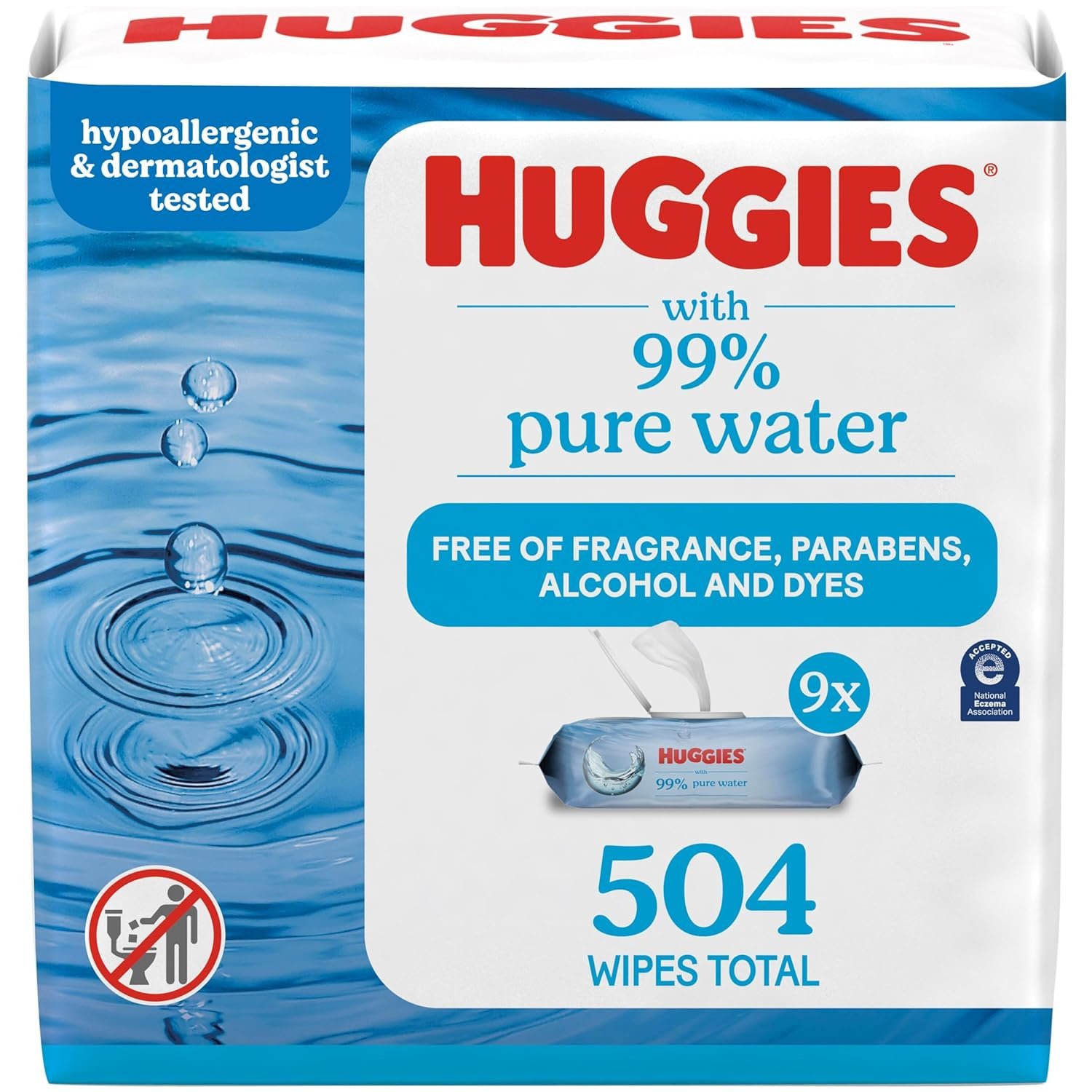 Huggies 99% Pure Water Baby Wipes, Unscented, 9 flip-top packs (3 Packs of 3), 504 Wipes Total, Packaging May Vary