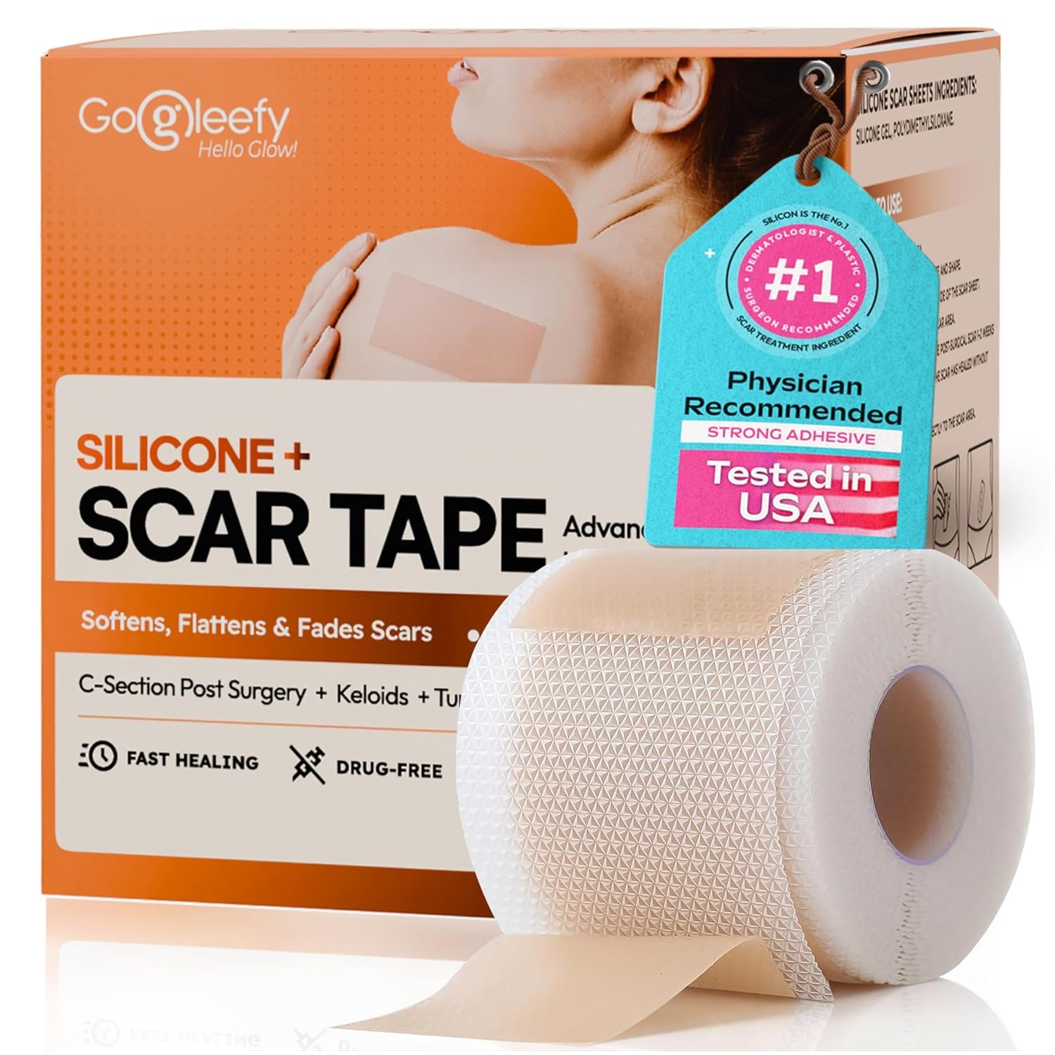 Silicone Scar Sheets Roll – Advanced Medical Grade Silicone Scar Tape for Surgical Scars, C Section, Keloids & Tummy Tuck – Reusable, Cut-to-Fit Scar Removal Strips 1.6″x60″/120” Scar Patches