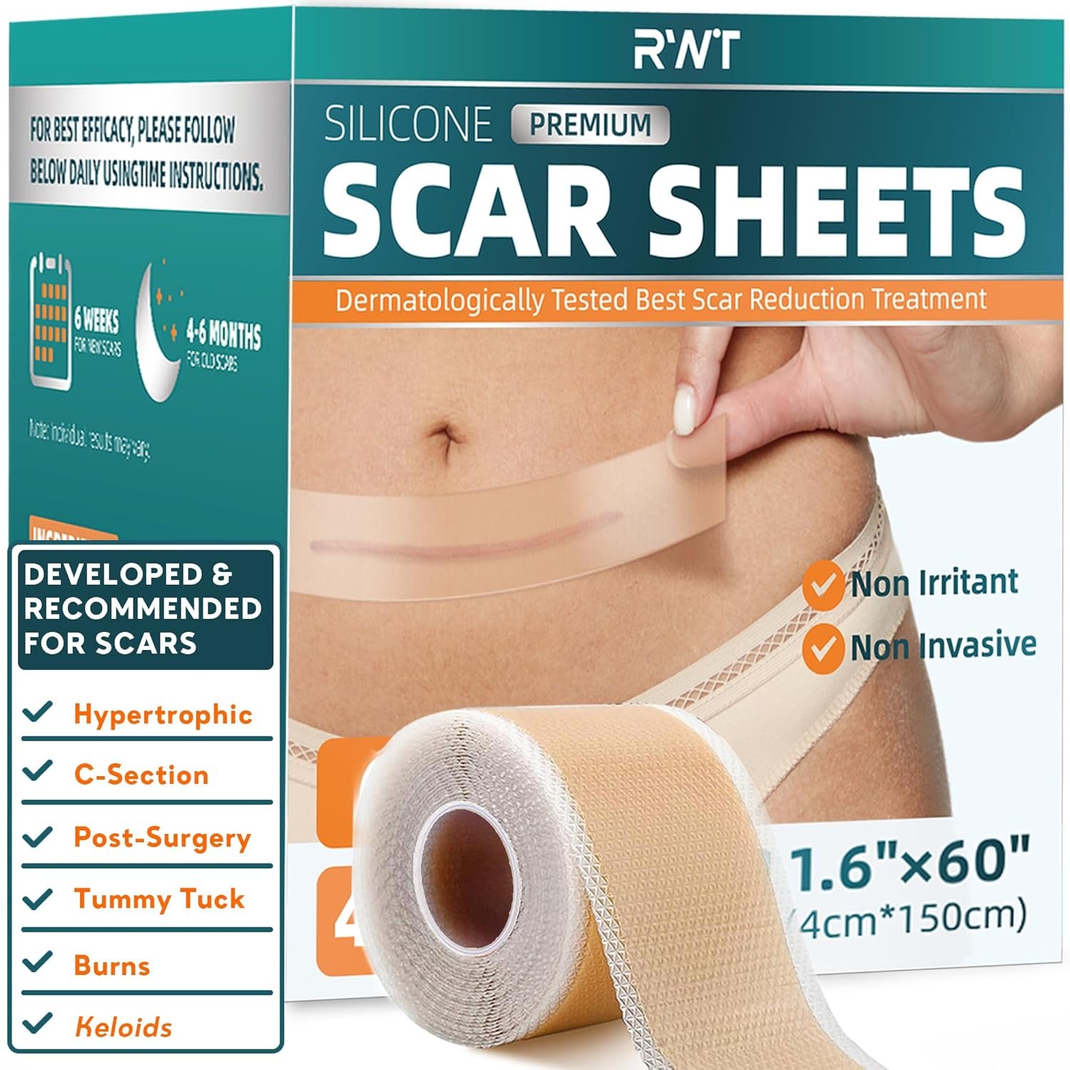 Silicone Scar Tape – 60″ x 1.6″ Roll – 1.5M, Scar Treatment for Improves Surgical, Keloid, Hypertrophic Scars – Medical Grade Reusable Silicone Scar Sheets