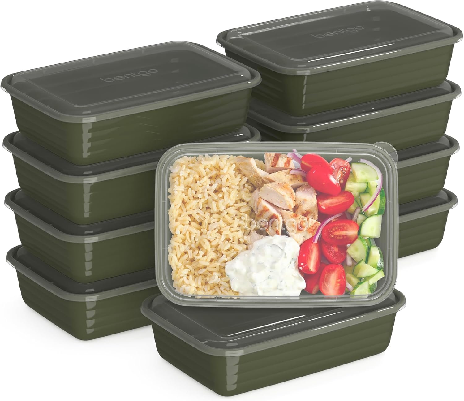 Bentgo Prep – 20-Piece 1-Compartment Reusable Meal Prep Containers with Lids, PFAS & BPA Free Materials, Durable, Microwave, Freezer, & Dishwasher Safe To Go Food Storage (Khaki Green)