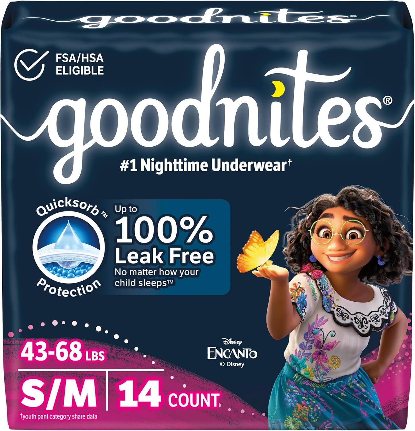 Goodnites Girls’ Nighttime Bedwetting Underwear, Size S/M (43-68 lbs), 14 Ct, Packaging May Vary