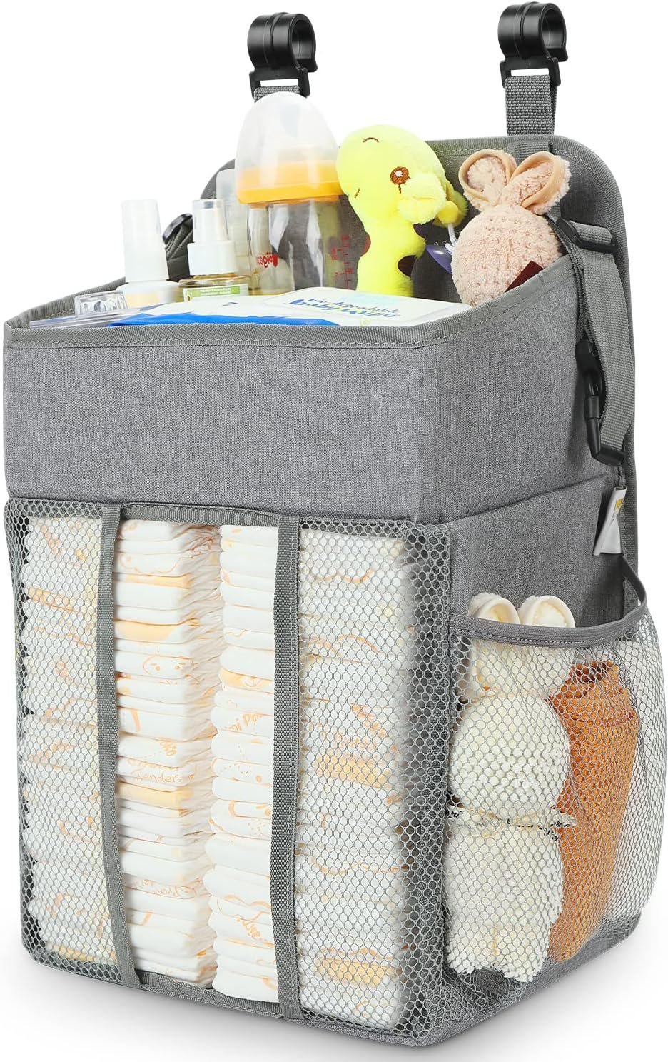 Maliton Changing Table Diaper Organizer – Baby Hanging Diaper Stacker Nursery Caddy Organizer for Cribs Playard Baby Essentials Storage – Hold 52+ Diapers – 18.5″ x 10.5″ x 8″ (Gray)