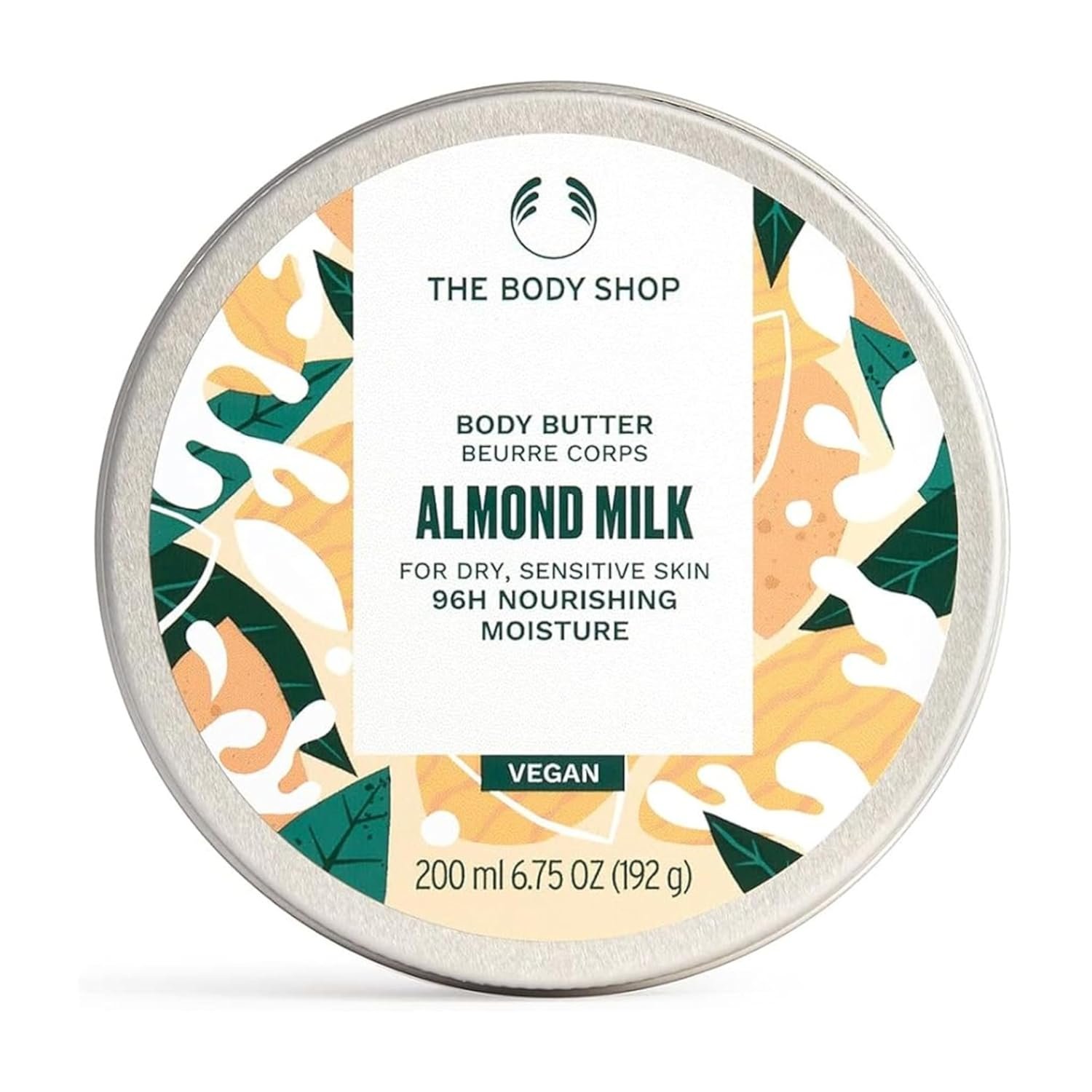 The Body Shop Almond Milk Body Butter, 96H Nourishing Moisture, For Dry, Sensitive Skin, Vegan | 200 mL / 6.75 Oz (192g)