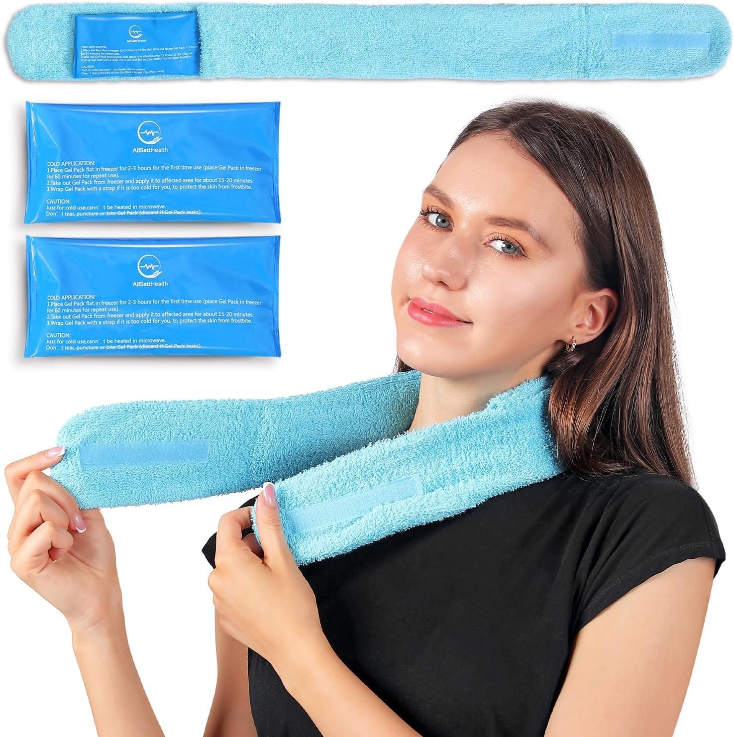 Cooling Towel with Soft Gel Ice Pack Inserts | Included 2 Gel Ice Packs Reusable – Multi Purpose Compression Wrap – Neck, Legs, Arms, Shoulders – Ideal for Post Surgery, Migraines, Hiking and Injuries