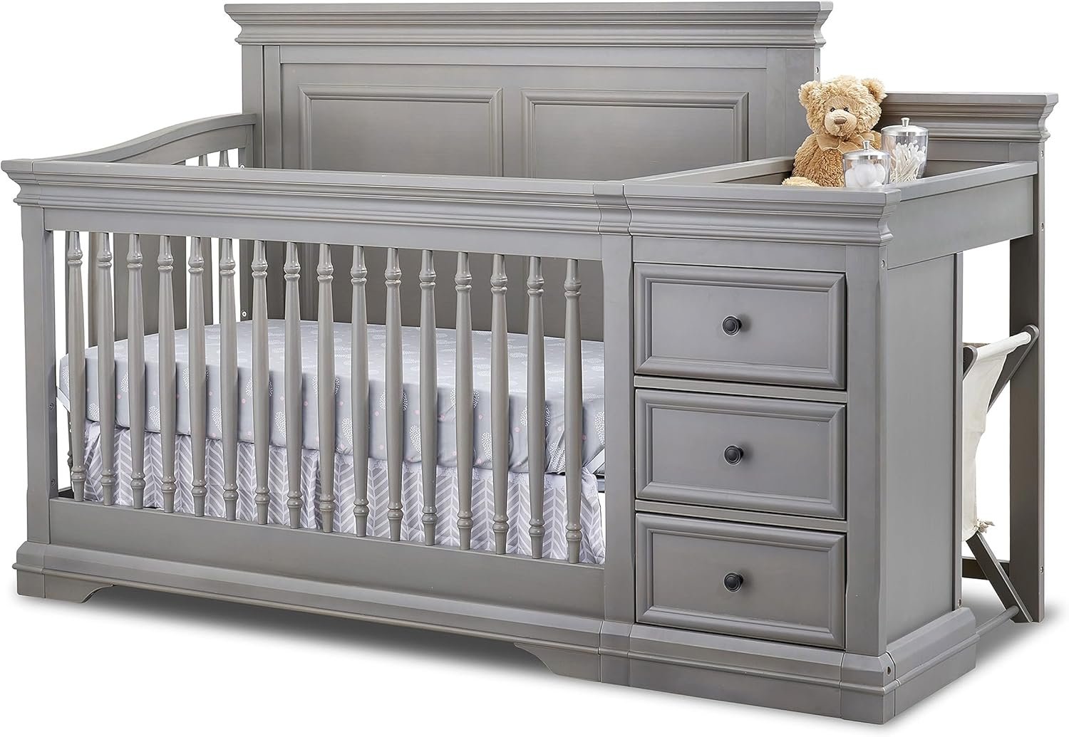 Sorelle Furniture Portofino Crib, Classic 4-in-1 Convertible, Crib Made of Wood, Non-Toxic Finish, Wooden Baby Bed, Toddler Bed, Child’s Daybed and Full-Size Bed, Nursery Furniture-Weathered Gray