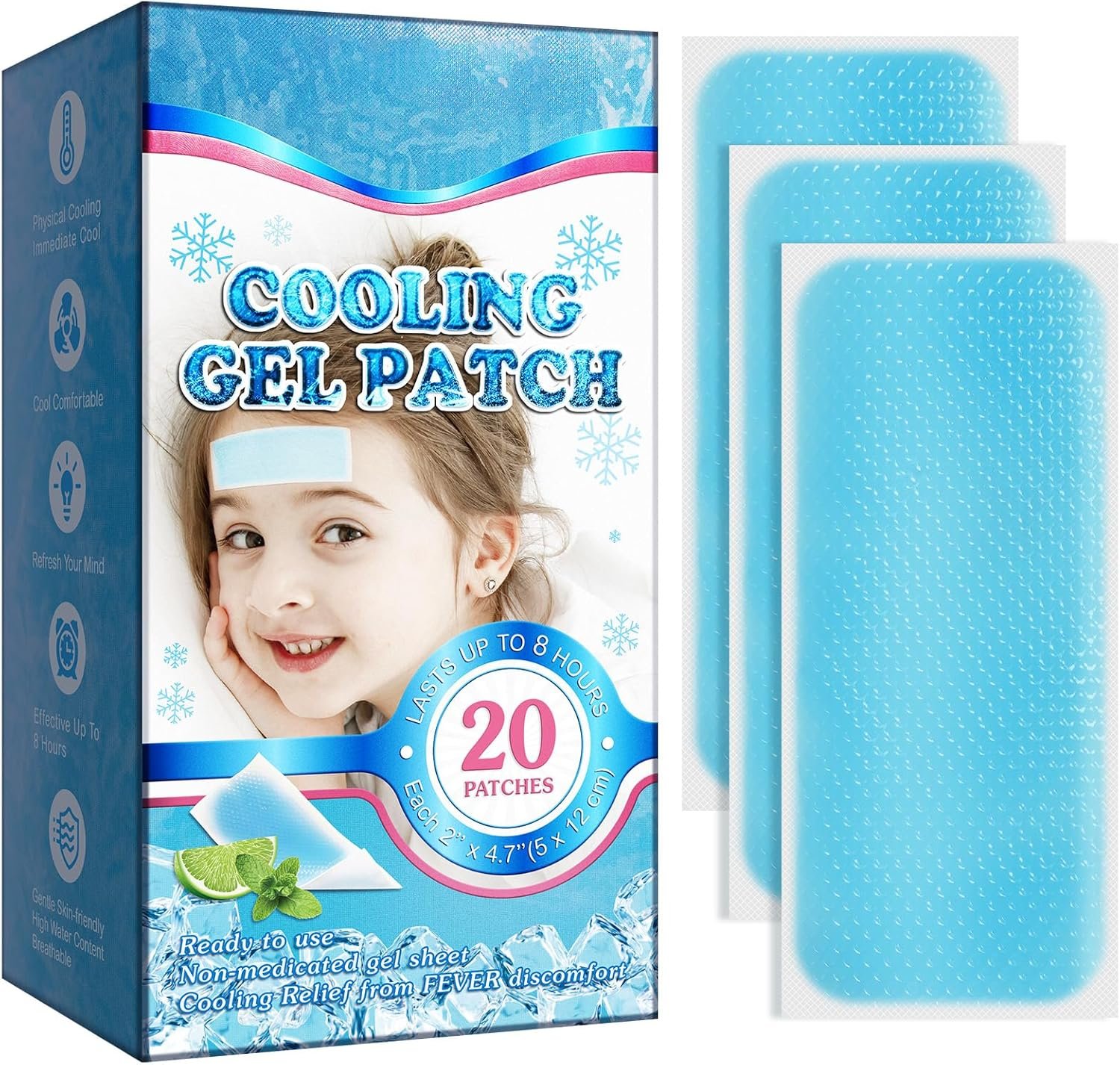 20 Sheets Fever Patches for Kids – Hot Weather Cooling Gel Patches for Adults – Headache Patches – Forehead Fever Cool Pads