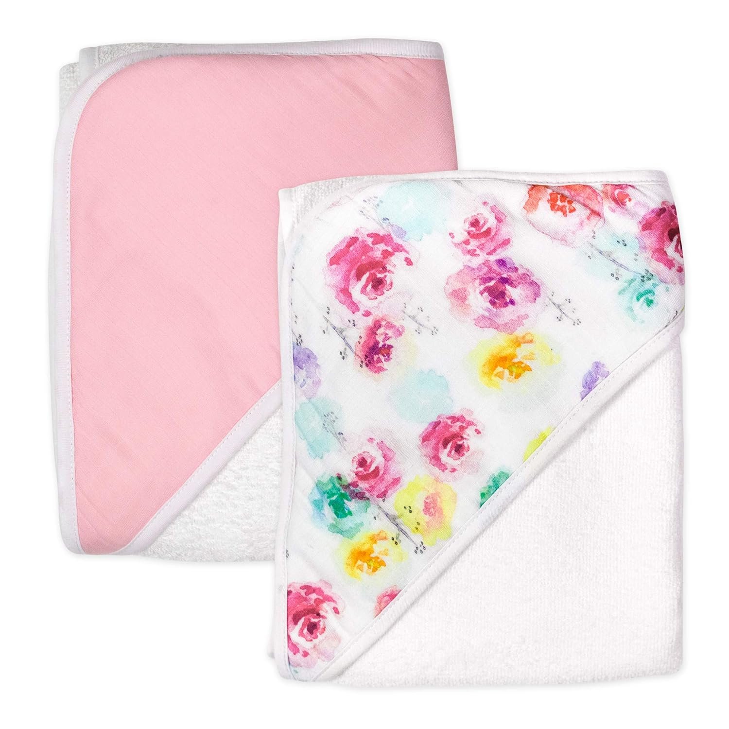 HonestBaby unisex baby 2-Pack Organic Cotton Hooded Towels Bandana, Rose Blossom, One Size US