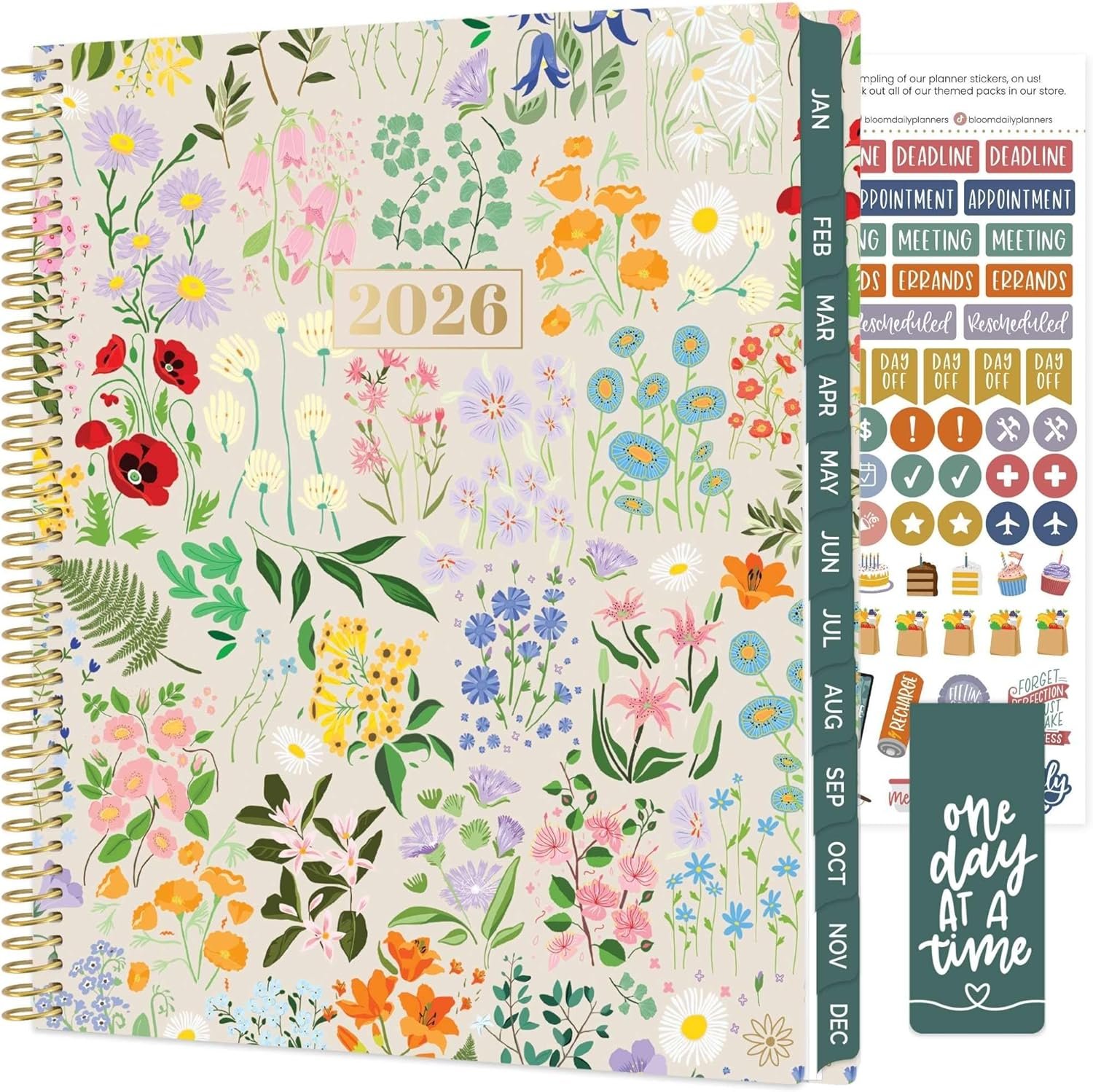 bloom daily planners 2026 Planner (January to December) – 8.5” x 11” Weekly & Monthly Dated Agenda Organizer Book with Stickers & Tabs – Flexible Soft Cover – Garden Party, Beige