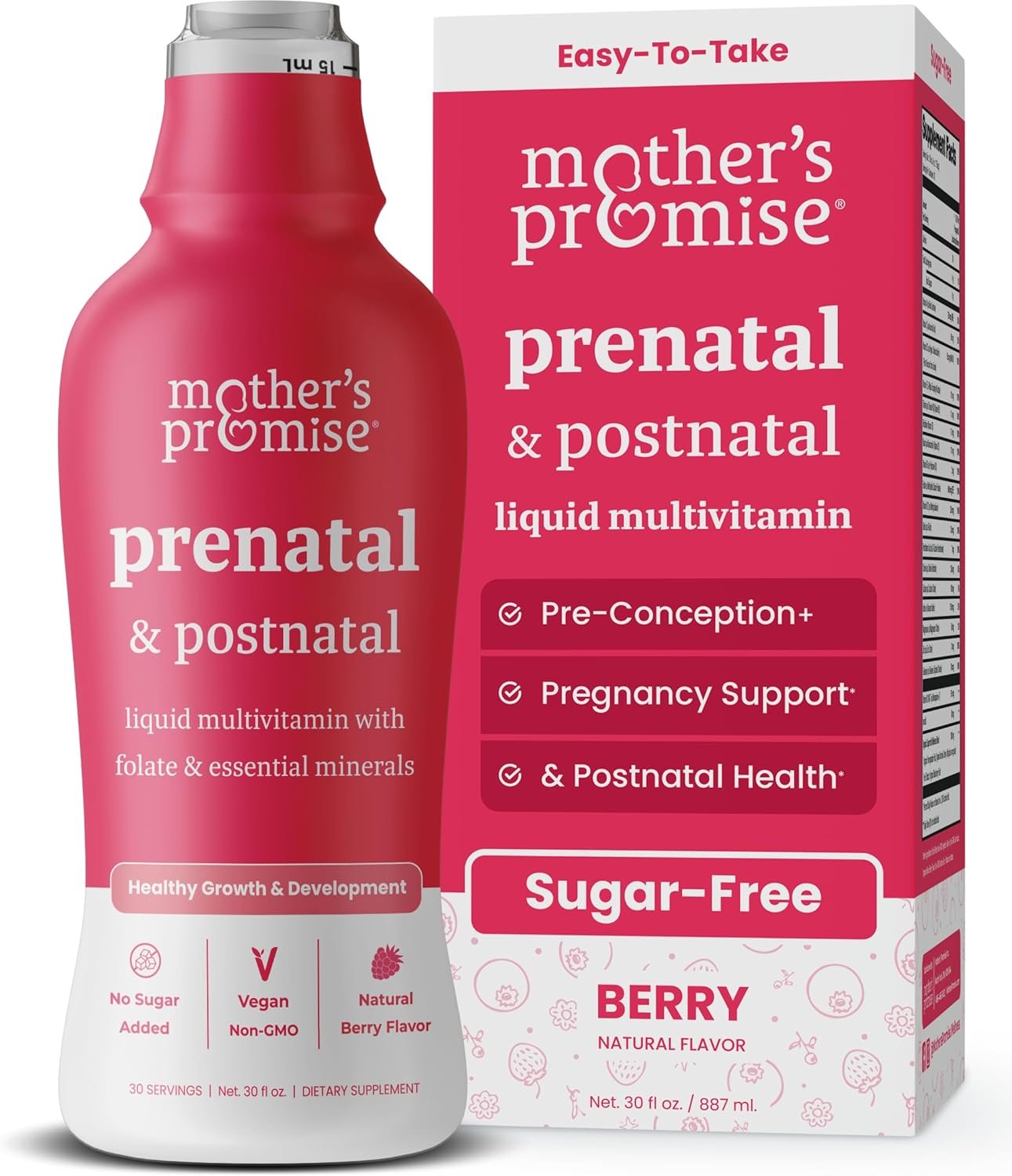 Mother’s Promise Prenatal & Postnatal Multivitamin for Women | Sugar Free Liquid Prenatal Vitamins for Women with Folate, Choline & Organic Fruits for Preconception, Pregnancy & Nursing | Vegan