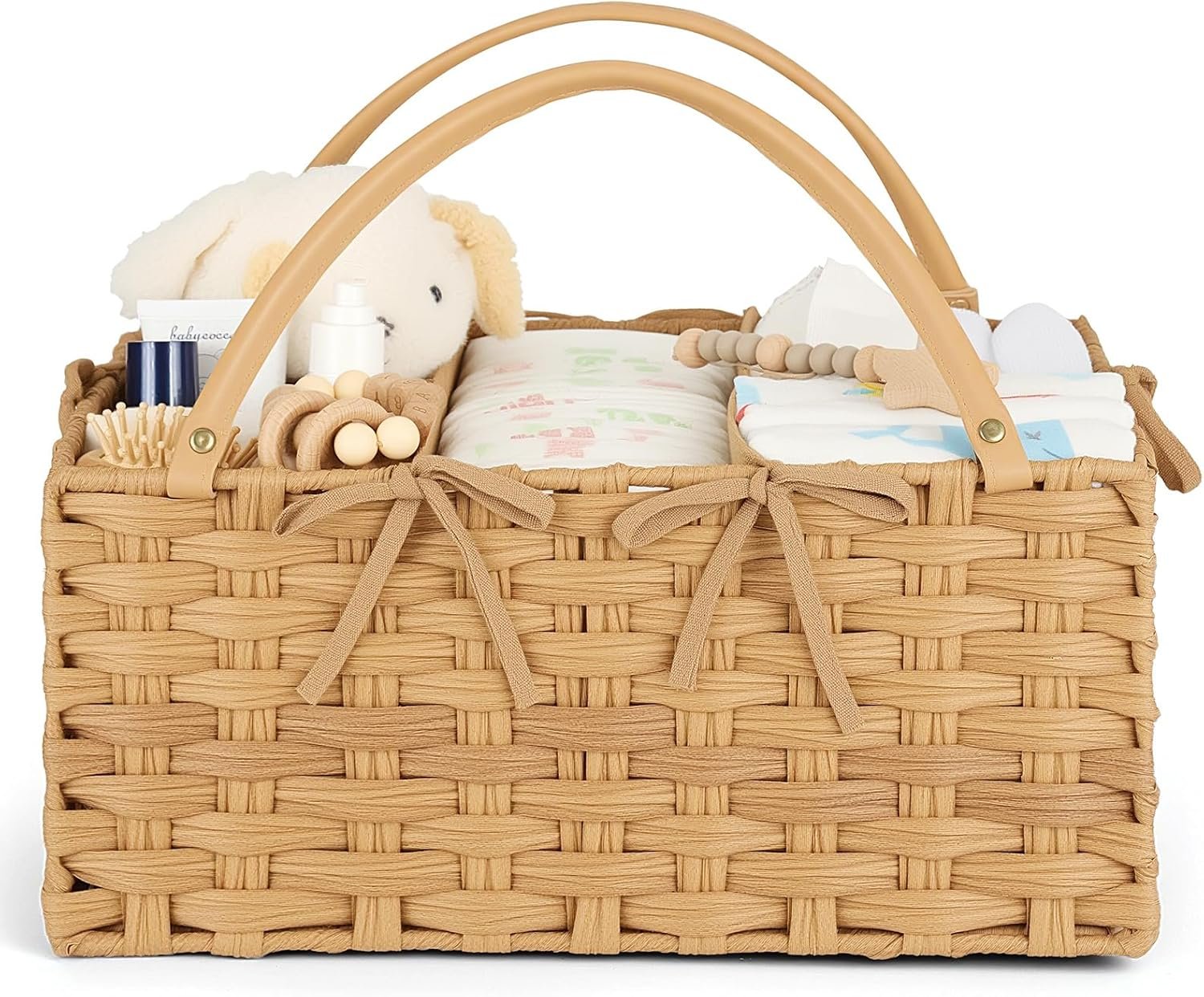 Diaper Caddy Organizer, Hand Rattan Nursery Storage Basket for Baby Essentials, Baby Changing Table Organizer Perfect Nursery Assistant, Easy Assemble