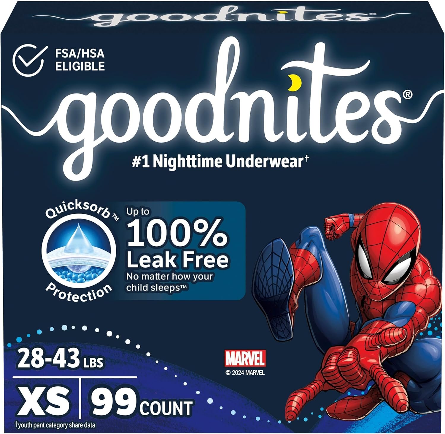 Goodnites Nighttime Bedwetting Underwear, Boys’ XS (28-43 lb.), 99 Ct (3 Packs of 33), Packaging May Vary