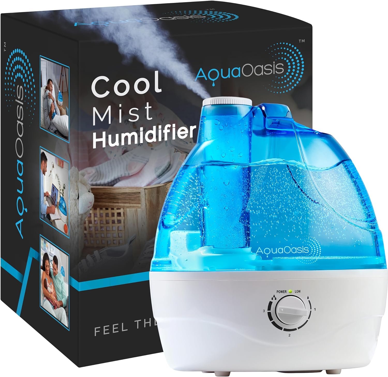 AquaOasis® Cool Mist Humidifier (2.2L Water Tank) Quiet Ultrasonic Humidifiers for Bedroom & Large room – Adjustable -360 Rotation Nozzle, Auto-Shut Off, Humidifiers for Babies Nursery & Whole House
