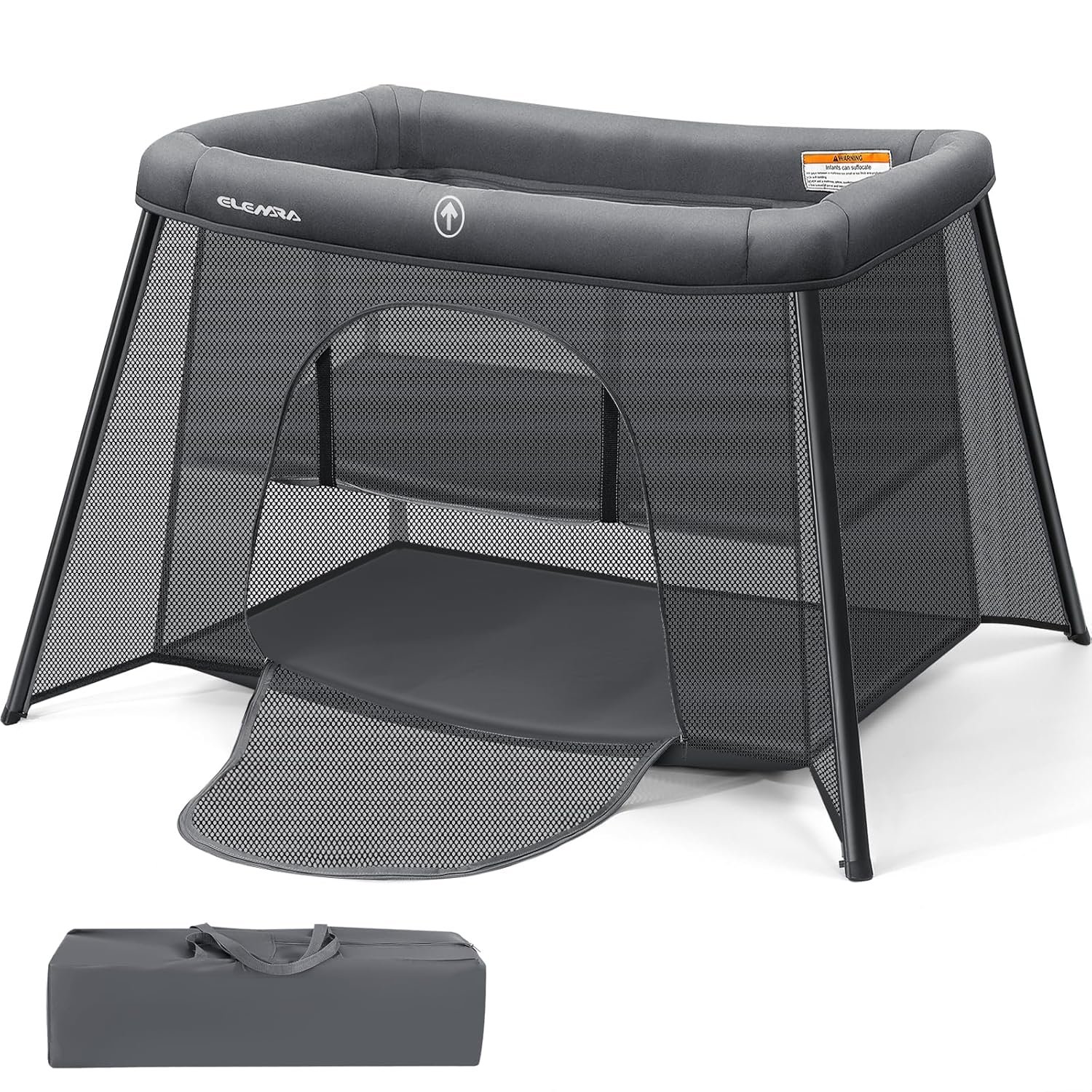 ELEMARA 2 in 1 Baby Travel Crib Easy-Set Up,Portable Crib with Comfortable Mattress and Lightweight-Foldable Crib with Long-Lasting Playard, Indoor & Outdoor Playpen, Pack and Play for Toddler