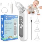 Nasal Aspirator for Baby, Electric Nose Aspirator for Toddler, Nose Sucker with Powerful Suction, Auto Nose Cleaner with 3 Silicone Tips, Adjustable Suction Level, Music and Light Soothing Function