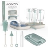 Momcozy Bottle Brush Set – Baby Bottle Cleaner Kit with Silicone Brush, Nipple Brush, Straw Brush, Soap Dispenser, Drying Rack – 7 in 1 Bottle Cleaning Tool for Home and Travel, Green