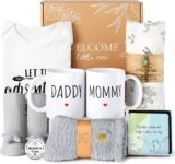 New Mom Gifts for Women, 9pcs Pregnancy Gifts for Expecting Mom, Cute Baby Gifts New Parents Gifts for Couples with Mom and Dad Mugs for Gender Reveal, Baby Shower, First Time Mom Gifts (Blue Gray)