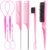 Aigee 8Pcs Hair Styling Combs Set Include 4Pcs Topsy Hair Tail Tools 2 Styles of Rat Tail Comb,1Pcs Bristle Teasing Slick Back hair Brush,1Pcs Edge Control Brush,Eyebrow Brush for Woman Girl Pink
