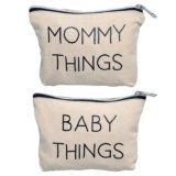 Pearhead Mommy and Baby Things Pouch Set, Canvas Zipper Organizer Bags for Diaper Bag and Travel, Cosmetic and Makeup Bag for Mom, Hospital Bag Essentials